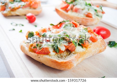 Fresh vegetarian Italian toast bruschetta - stock photo