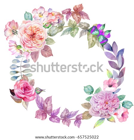 Flower Watercolor Wreath Beautiful Design Stock Illustration 257732662 ...