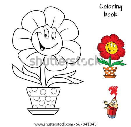 Download Funny Smiling Flower Flowerpot Coloring Book Stock Vector 667841845 - Shutterstock