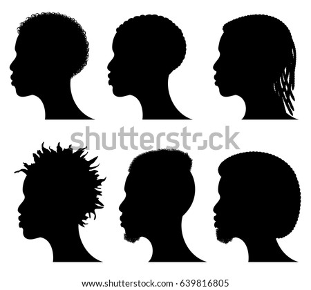Afro American Young Men Face Silhouettes Stock Vector 639816805