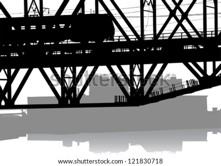 Vector Drawing Railway Bridge Train Stock Vector 121830718 - Shutterstock