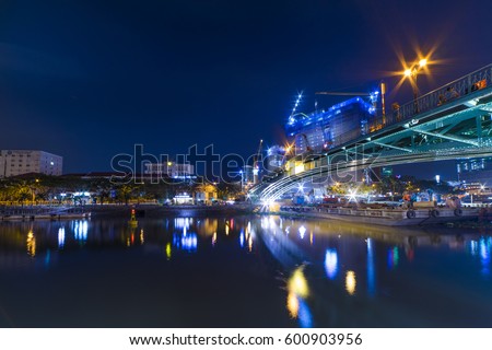 HO CHI MINH CITY, VIET NAM - MARCH 15, 2017: Cau Mong Bridge at night, Sai Gon, Viet Nam.