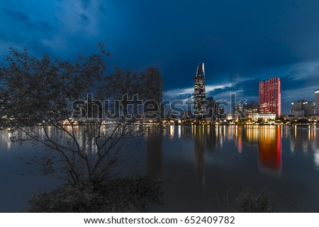 HO CHI MINH CITY, VIET NAM - JUNE 03, 2017: Ho Chi Minh city at night, Sai Gon, Viet Nam. View from Thu Thiem tunel to Bitexco tower and many other buidings.