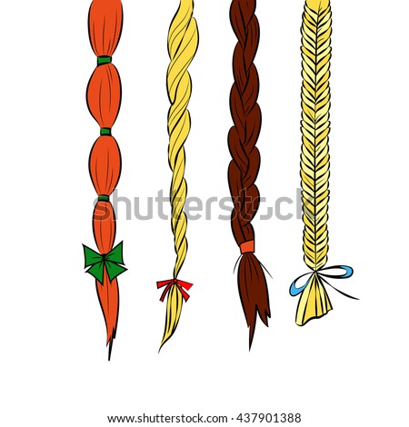 Cartoon Hair Braids Thin Line Art Stock Vector 437901388 - Shutterstock