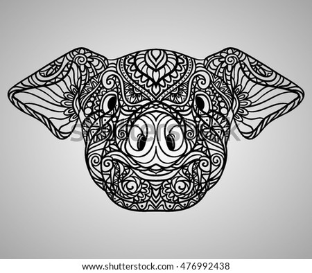 Download Pig Zodiac Artistic Ornament Black White Stock Vector ...