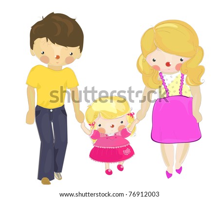 Happy Family Father Mother Daughter Cartoon Stock Illustration 76912003