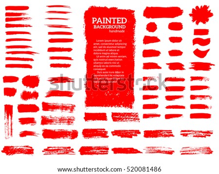 Painted grunge stripes set. Red labels, background, paint texture. Brush strokes vector. Handmade design elements.