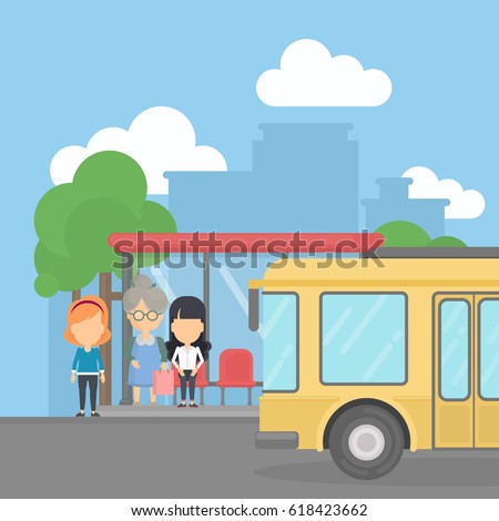 Cartoon Bus Stop Transport People On Stock Vector 583172398 - Shutterstock