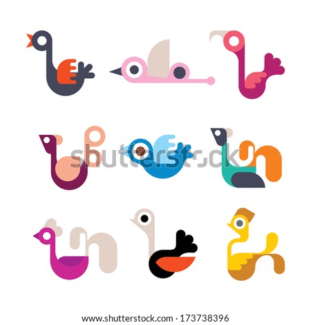 stock vector birds set of vector icons isolated on white background 173738396