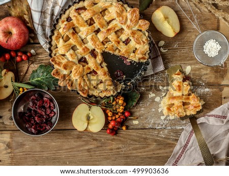 Fresh Baked Delicious Classic American Apple PieTop View Rustic Style Copy Space Fresh Baked Delicious Classic American Apple PieTop View Rustic Style Copy Space