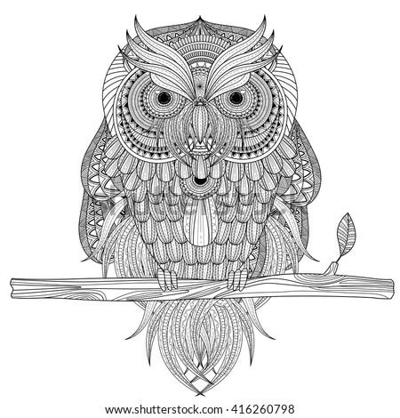 Sumptuous Owl Coloring Sitting On Branch Stock Vector (Royalty Free) 416260798 - Shutterstock