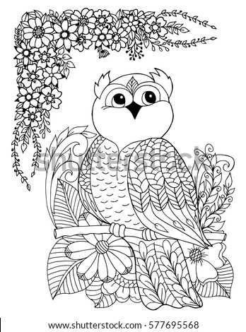 Vector Illustration Owl Sits Tree Branch Stock Vector ...