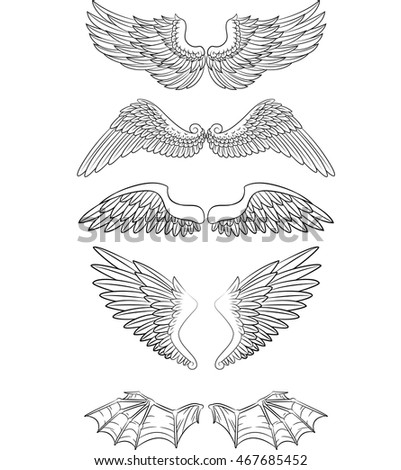 Heraldic Wings Set Tattoo Mascot Design Stock Vector 552300634