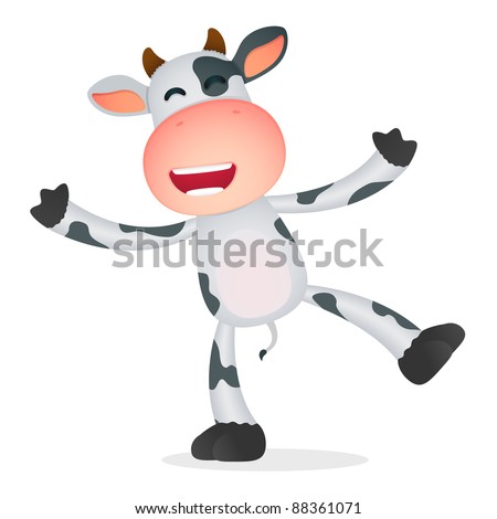 funny cartoon cow in various poses