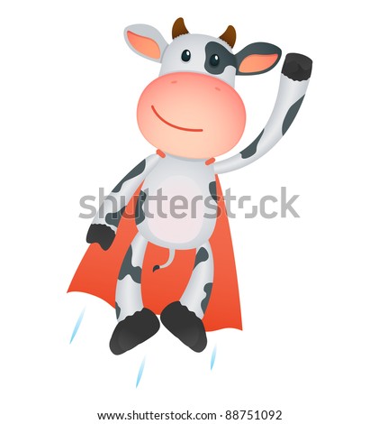 funny cartoon cow in various poses