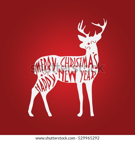 Merry Christmas Reindeerreindeer Silhouettered Reindeer Isolated Stock ...