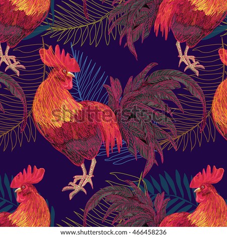 vector illustration symbol of the year 2017 on the Chinese calendar - fire cock. stylish, trendy, red rooster. Happy New Year