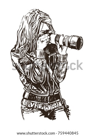 Girl Photographer Isolated Graphic Drawing Stock Vector 759440845 ...