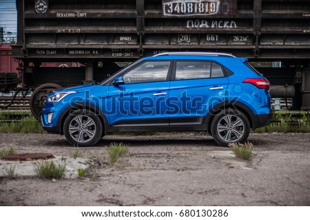 MOSCOW, RUSSIA - JUNE 25, 2017 Hyundai Creta / Hyundai ix25, front-side view. Test of new Hyundai Creta / Hyundai ix25. This car is 4WD compact crossover SUV. 2.0