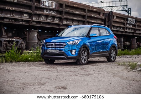 MOSCOW, RUSSIA - JUNE 25, 2017 Hyundai Creta / Hyundai ix25, front-side view. Test of new Hyundai Creta / Hyundai ix25. This car is 4WD compact crossover SUV. 2.0