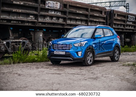 MOSCOW, RUSSIA - JUNE 25, 2017 Hyundai Creta / Hyundai ix25, front-side view. Test of new Hyundai Creta / Hyundai ix25. This car is 4WD compact crossover SUV. 2.0