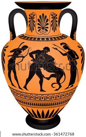 Amphora Hercules First Labor Heracles Fighting Stock Vector 361472768 ...