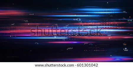 Light and stripes moving fast. Connections, lines, squares with random scale and opacity. Technology and connection concept. Abstract digital background with high detailed elements. 3d rendering