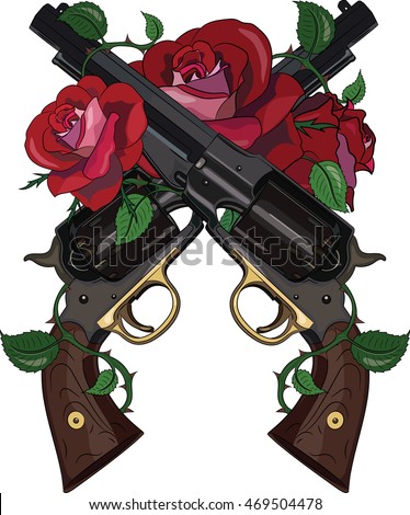 Download Two Crossed Cowboy Gun Rose Covered Stock Vector 469504478 ...