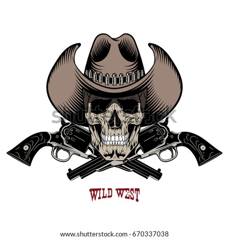 Skull Cowboy Hat Two Crossed Gun Stock Vector 670337038 - Shutterstock