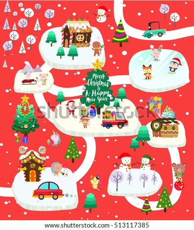 Christmas City With Santa Claus And Cute Friends Poster Set One