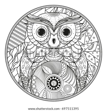 owl mandala zentangle hand drawn circle zendala with abstract patterns on isolation background