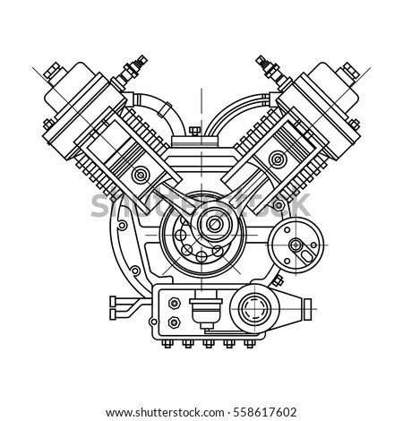 Drawing Internal Combustion Engine Isolated Section Stock 