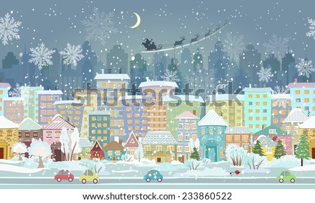 panorama. seamless border with a winter cityscape