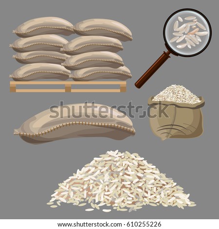 Set of vector illustrations with sacks of rice.