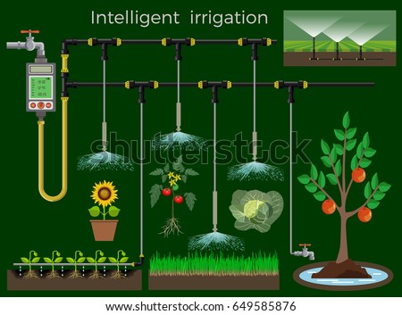 Intelligent irrigation system. Vector illustration