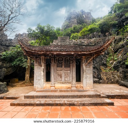 Ancient buddhist pagoda cave complex Bich Dong. Ninh Binh, Vietnam travel destination