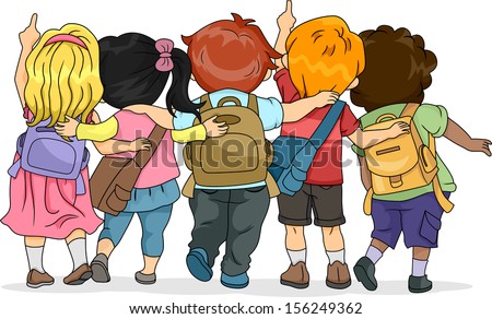 Back View Illustration of a Group of Kids Looking Upwards