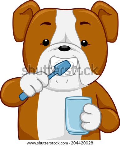 Illustration Bull Dog Brushing Teeth Stock Vector 204420028 - Shutterstock