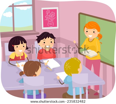 Illustration Young Students Listening Their Teacher Stock Vector ...