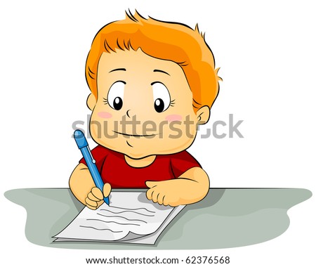 Illustration Featuring a Kid Writing on a Piece of Paper - Vector