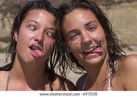 two pretty girls beach make funny stock photo edit now 697038
