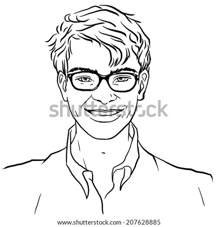 Sketchy Style Portrait Young Man Glasses Stock 