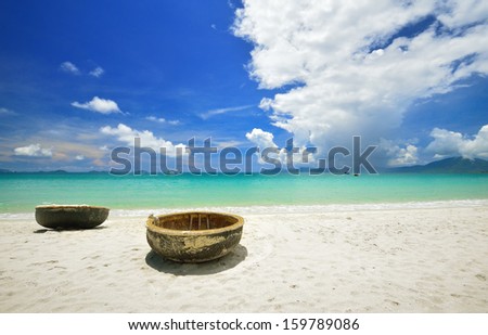 Traditional Vietnamese boats on the beach.