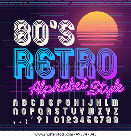 stock vector  s retro alphabet font retro alphabet vector old style graphic poster eighties style graphic 493747345