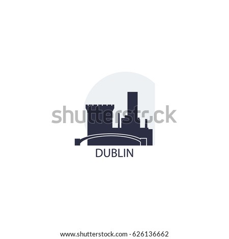 Ireland Dublin modern city panorama view landscape flat vector icon logo