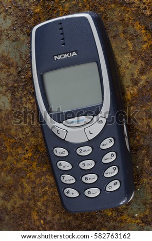 London, England - September 24, 2011: Nokia 3310 Mobile Phone, One of Nokia's most popular phones, First launched in September 2000.