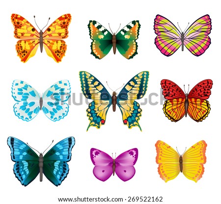 Set Beautiful Watercolor Butterflies Blue Yellow Stock Illustration ...