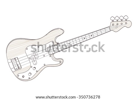 Bass Guitar Drawing On White Vector Stock Vector 350736278 - Shutterstock