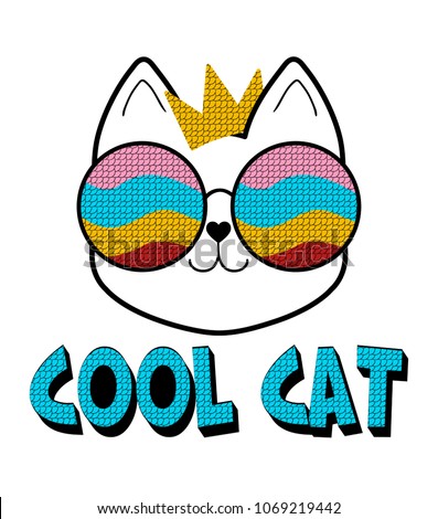 Cool Cat Slogan Face Cat Vector Stock Vector 1069219442 ...