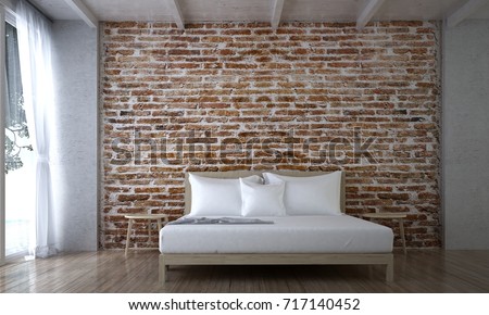 Interior Design Minimal Bedroom Brick Textureภาพประกอบ ...